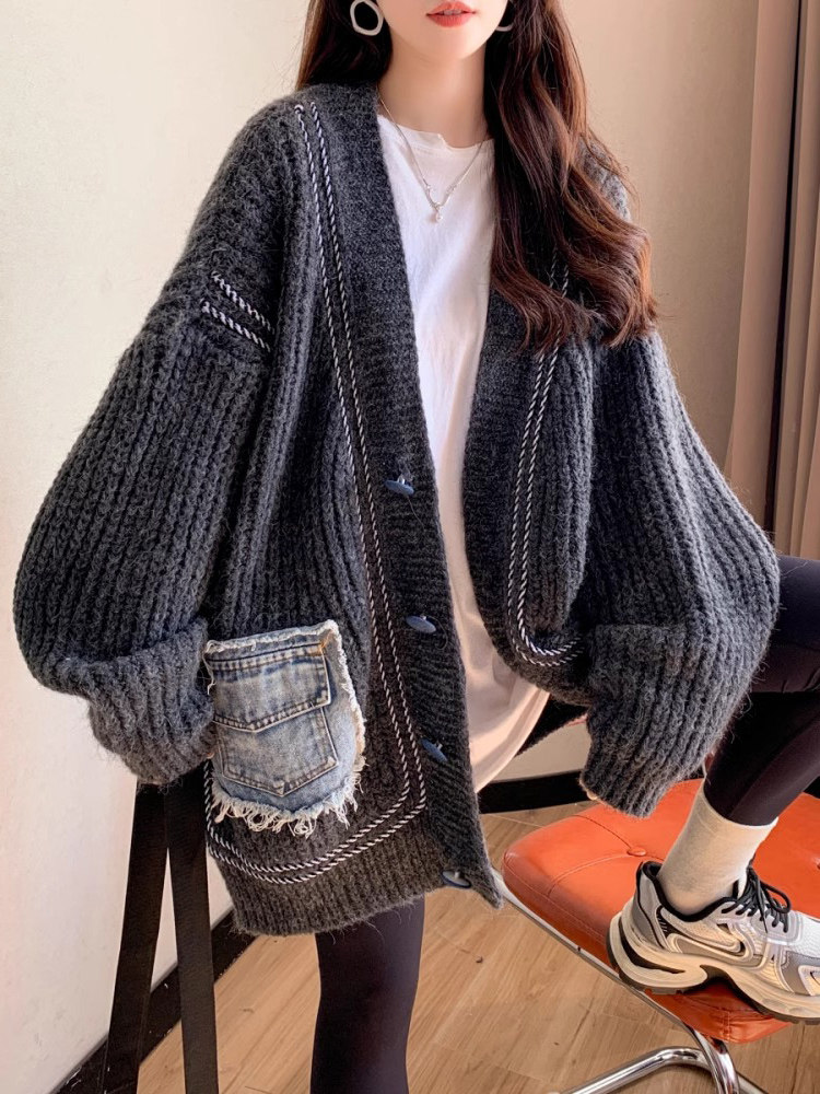 毛衣外套女秋冬季加厚2025新款宽松外穿慵懒风高级感针织开衫上衣