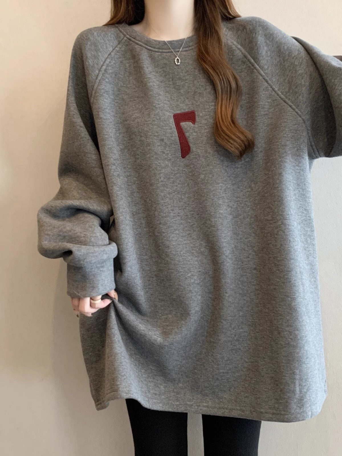 圆领卫衣女秋冬季加绒2025新款宽松大码时尚洋气中长款打底衫上衣