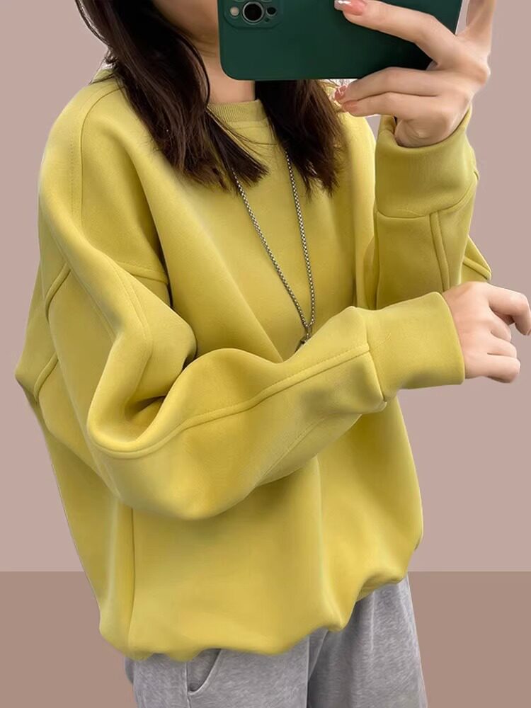 圆领卫衣女2025新款春秋季薄款大码胖mm小个子宽松慵懒风洋气上衣