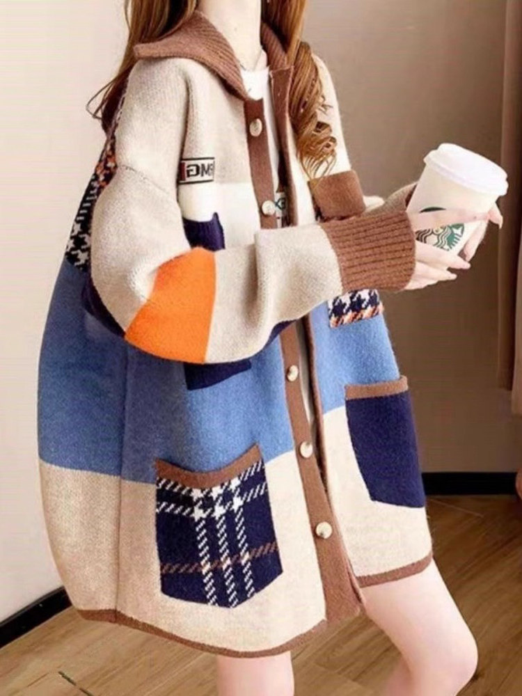 毛衣外套女秋冬季加厚2025新款宽松外穿慵懒风中长款针织开衫上衣