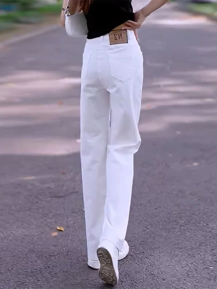 白色牛仔裤女秋冬季2025年新款高腰垂感窄版直筒显瘦休闲阔腿裤子