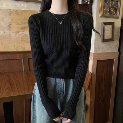 黑色打底衫女秋冬季2025新款内搭时尚洋气修身短款毛衣针织衫上衣