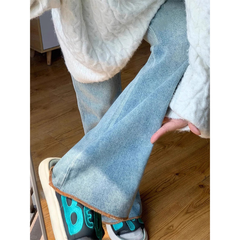 微喇牛仔裤女秋冬2025年新款高腰显瘦垂感小个子阔腿喇叭马蹄裤子