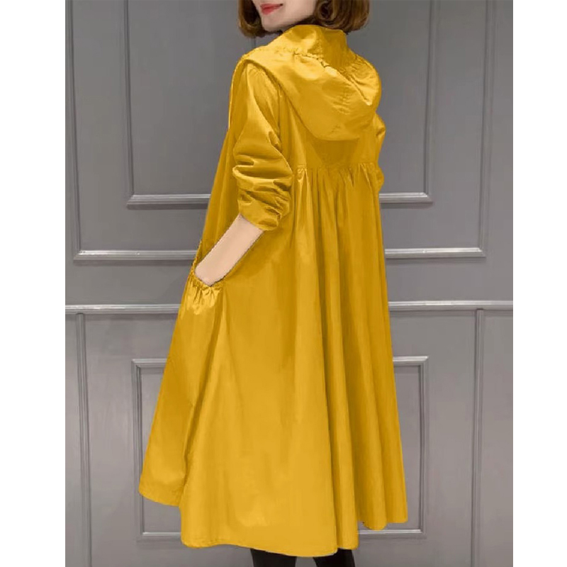 连帽风衣外套女春秋2025年新款韩版宽松大码中长款休闲英伦风大衣