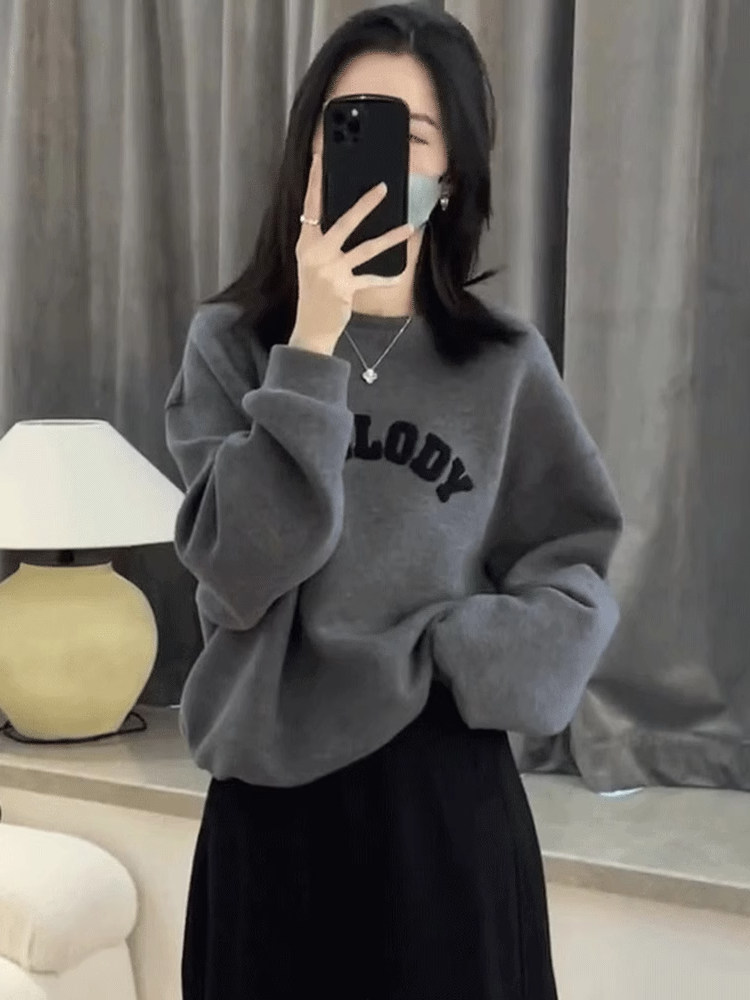 圆领卫衣女春秋季薄款2025新款韩版宽松慵懒风时尚洋气小个子上衣