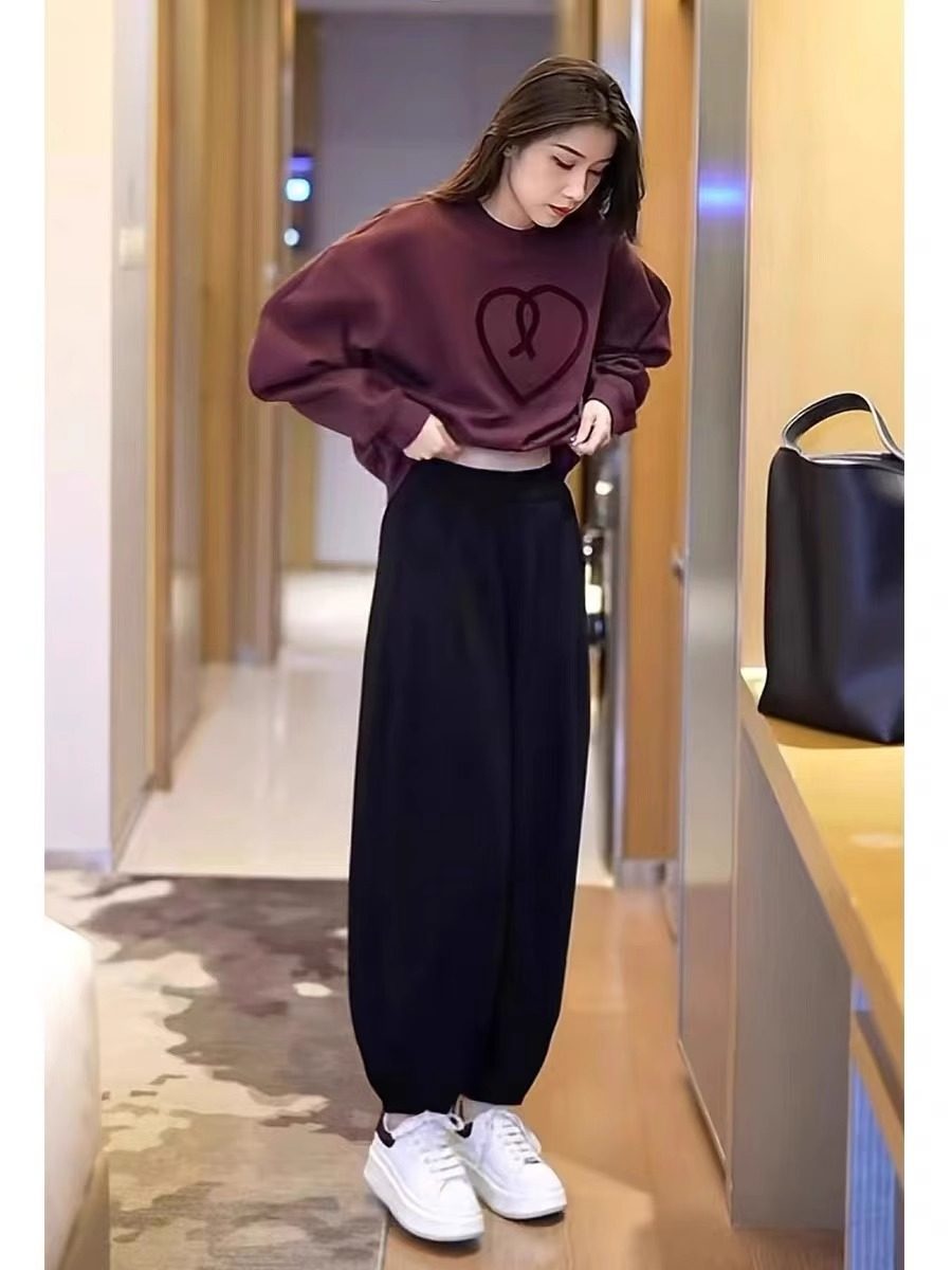 运动套装女秋冬2025新款加绒加厚卫衣哈伦裤子休闲时尚洋气两件套