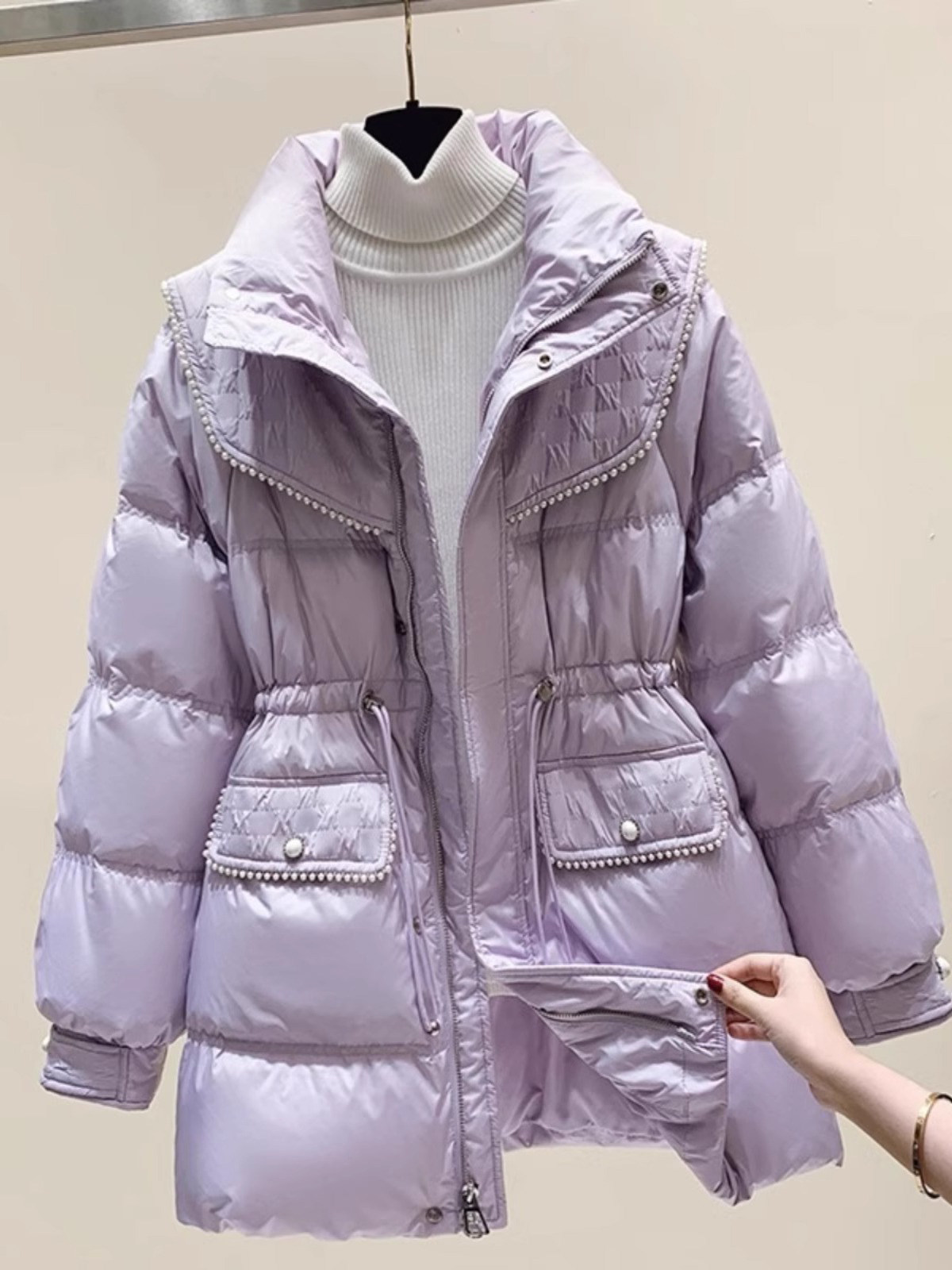 小香风羽绒服女冬季2025年新款韩版时尚洋气收腰中长款白鸭绒外套