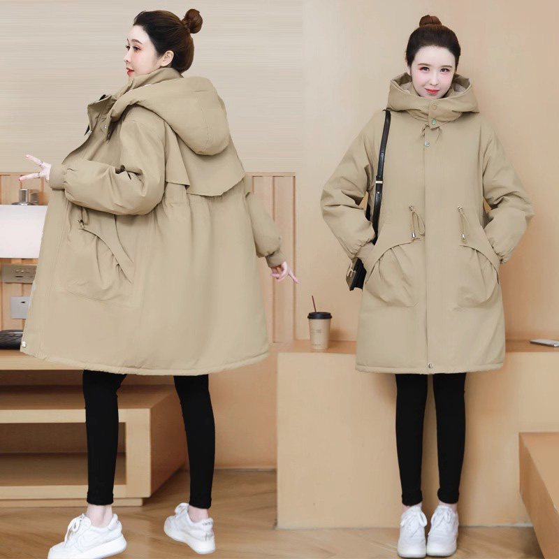 棉衣棉服女冬季2025年新款加绒加厚大码中长款棉袄连帽派克服外套