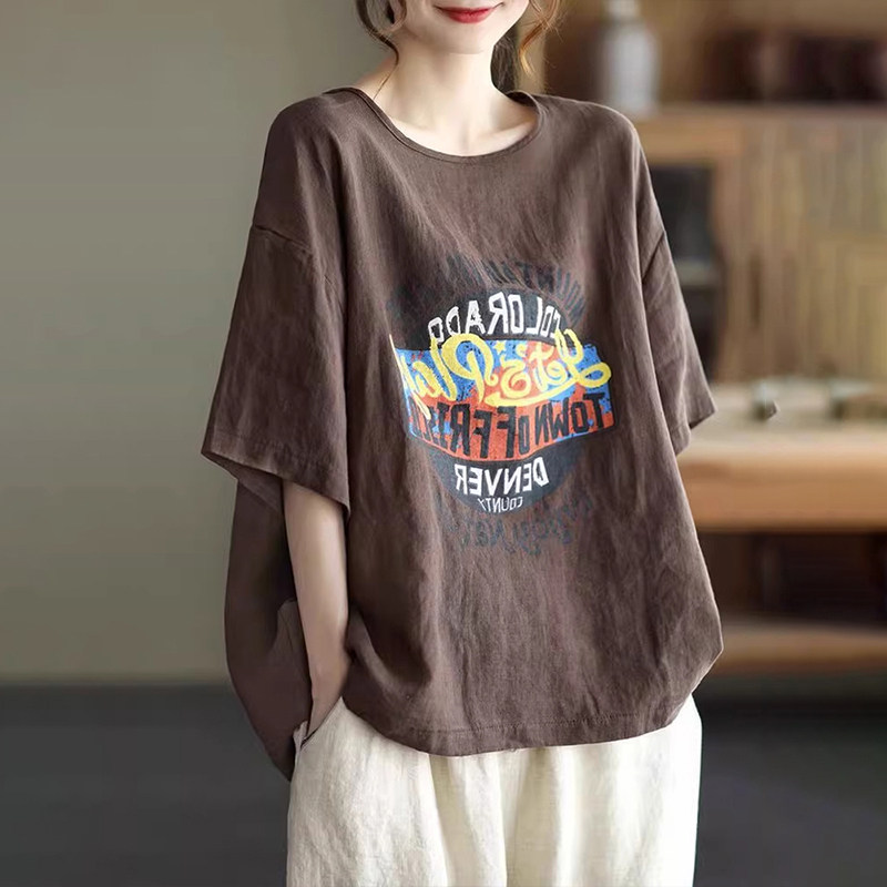 棉麻短袖t恤女夏季薄款2026新款大码胖mm设计感亚麻半袖体恤上衣