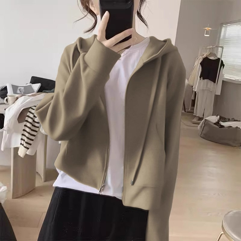 连帽卫衣女秋冬加绒2024新款宽松慵懒风时尚洋气拉链开衫外套上衣