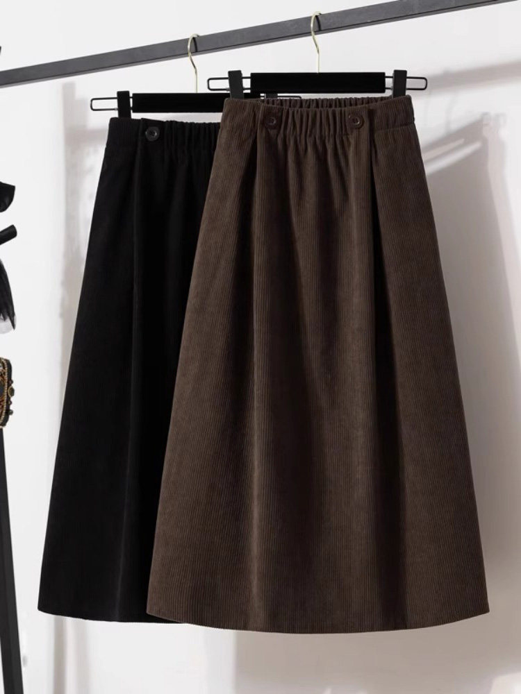 灯芯绒半身裙女秋冬2025新款高腰a字大码胖mm显瘦中长款休闲裙子
