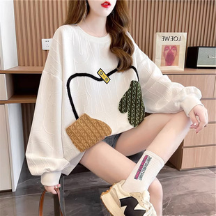 圆领卫衣女夏季薄款2025新款宽松慵懒风设计感小众中长款外套上衣