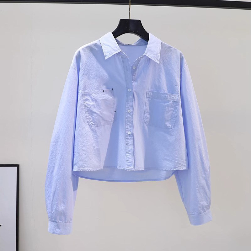 纯棉衬衫女春秋薄款2024年新款短款小个子设计感小众长袖衬衣上衣