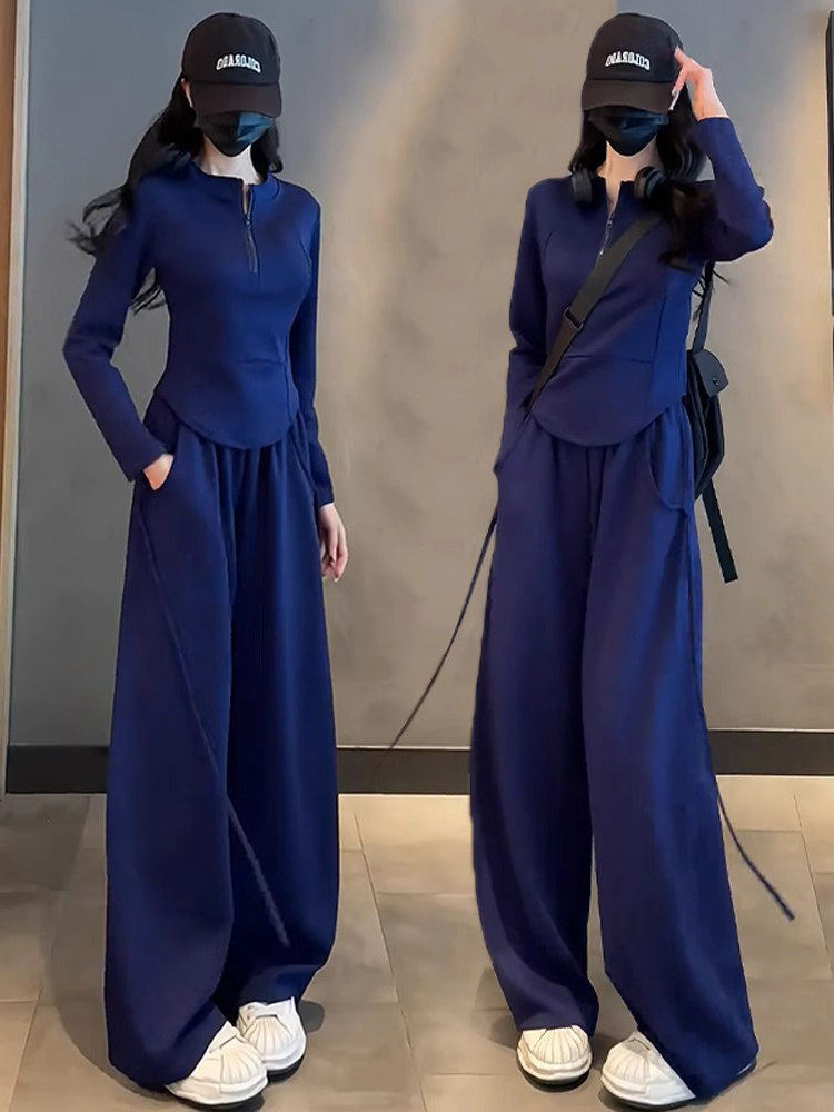 运动套装女春秋薄款2025新款半拉炼卫衣阔腿裤休闲时尚洋气两件套,女装/女士精品,时尚套装,淘宝优惠券,粉丝福利购,淘宝优惠卷