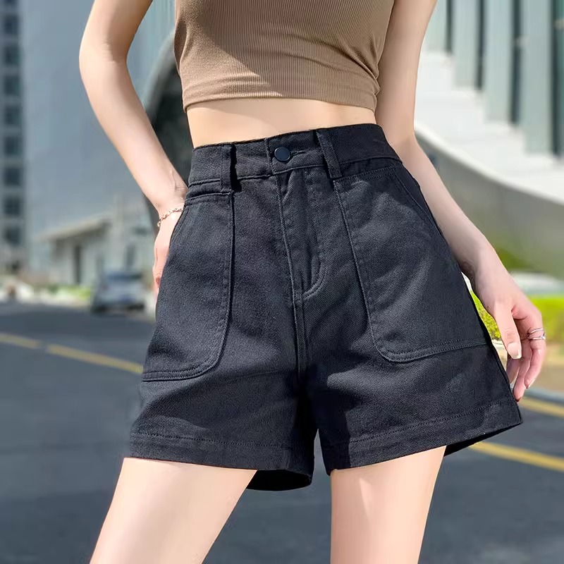 黑色牛仔短裤女夏季薄款2025新款外穿高腰a字显瘦小个子阔腿热裤
