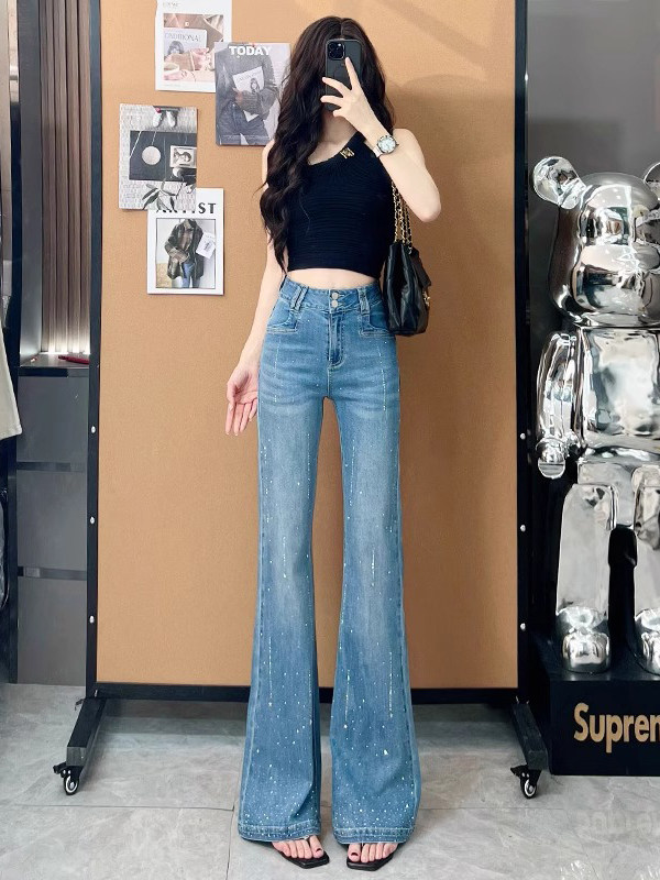 微喇牛仔裤女夏季薄款2025新款高腰显瘦垂感小个子拖地阔腿喇叭裤