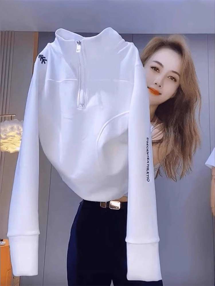 半拉炼卫衣女春秋薄款2025新款宽松慵懒风时尚洋气长袖打底衫上衣