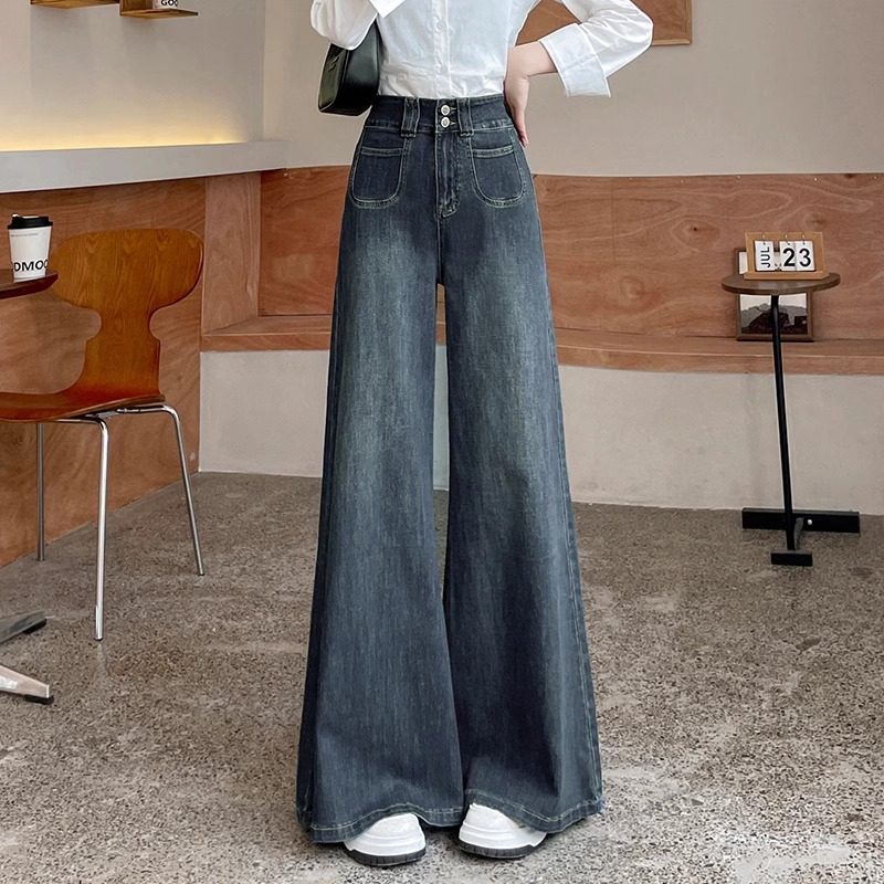 微喇牛仔裤女秋冬2025年新款高腰显瘦垂感直筒小个子阔腿喇叭裤子