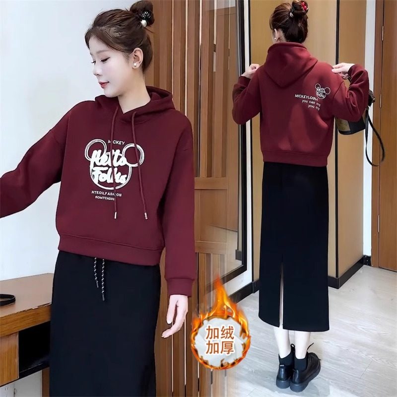 连帽卫衣女秋冬季加绒加厚2025新款宽松慵懒风时尚洋气小个子上衣