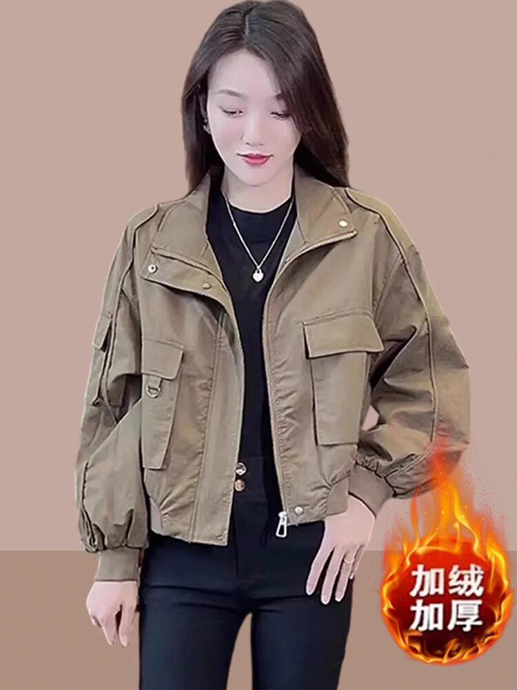 冲锋衣外套女秋冬2025新款高级感小个子短款大码休闲夹棉夹克上衣