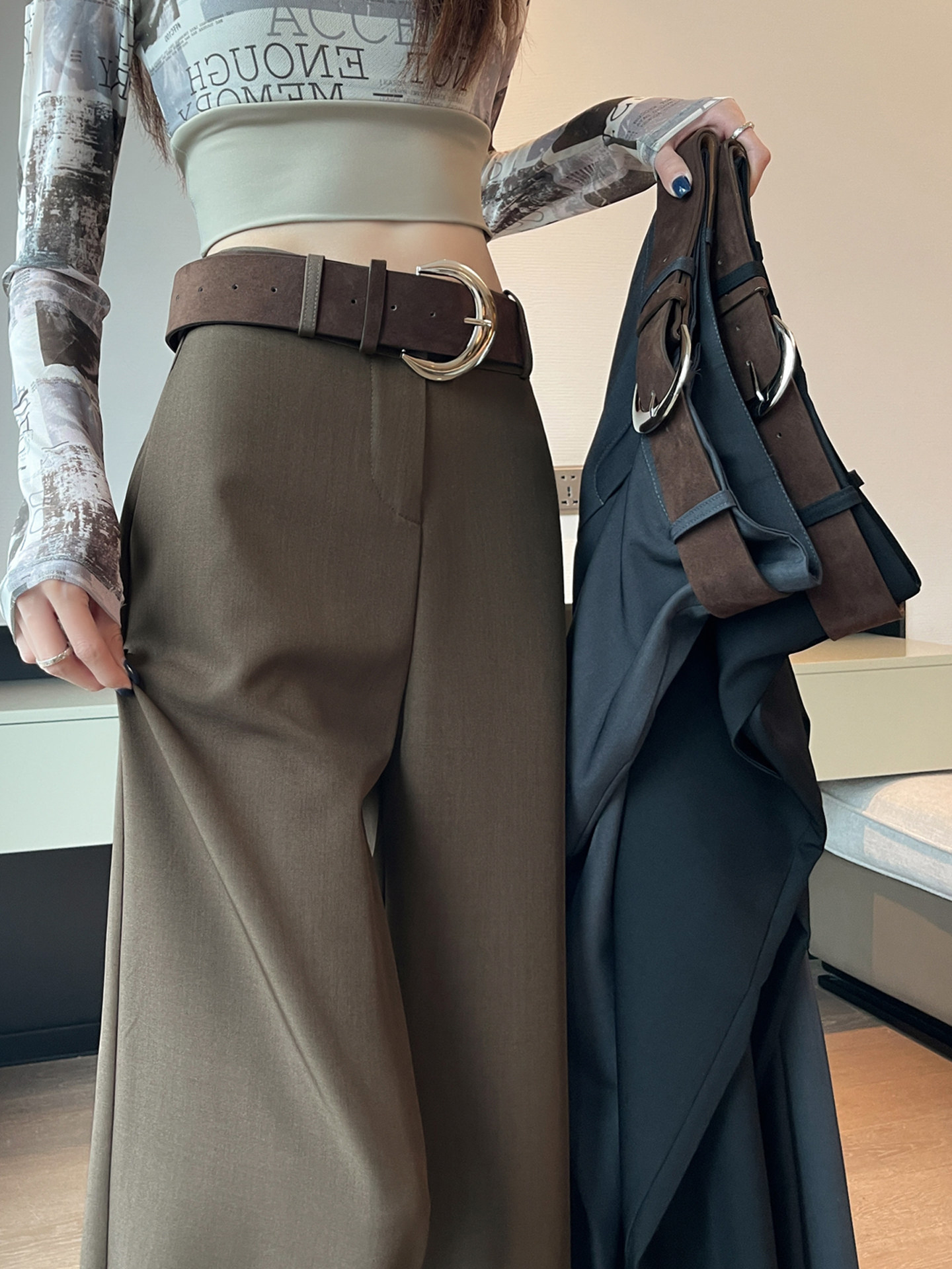 西装阔腿裤女春秋2025新款高腰垂感宽松直筒显瘦小个子拖地休闲裤