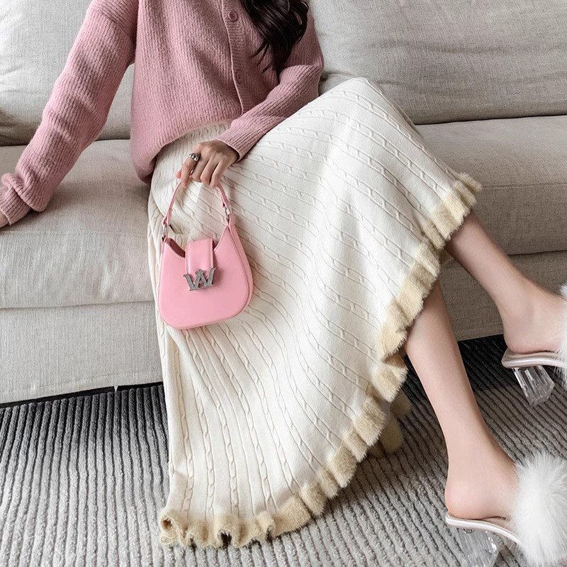 针织半身裙女秋冬加厚2025新款高腰显瘦a字中长款毛线大摆伞裙子