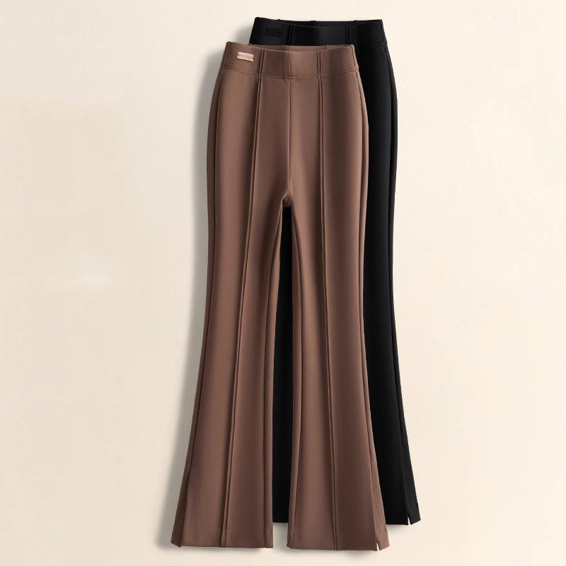 微喇西装裤女秋冬加绒2024新款高腰显瘦垂感小个子开叉休闲喇叭裤