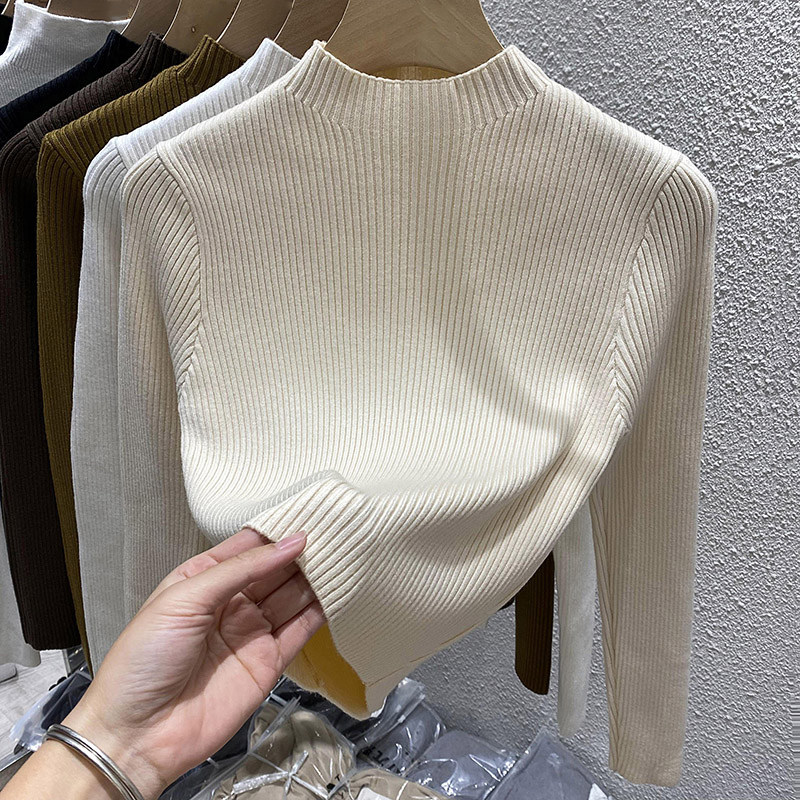 半高领打底衫女春秋2025新款内搭洋气修身白色短款毛衣针织衫上衣