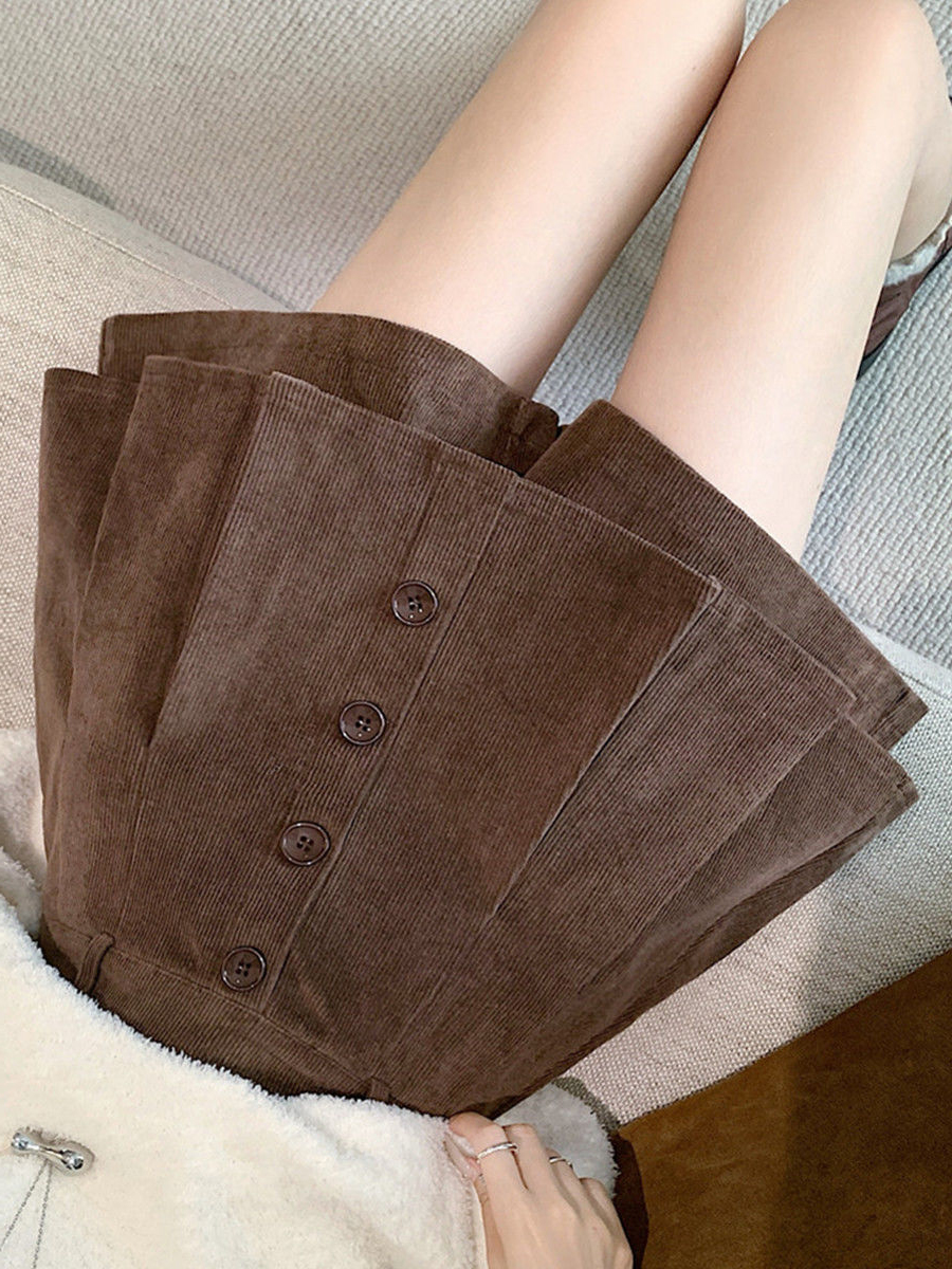 灯芯绒短裤女春秋季2025新款高腰a字大码显瘦小个子阔腿百褶裙裤