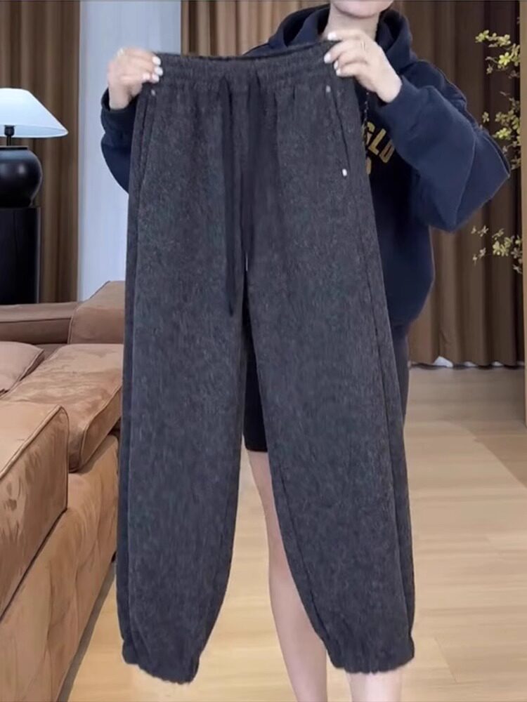 灰色运动裤女秋冬加绒2025新款宽松大码束脚卫裤小个子休闲哈伦裤