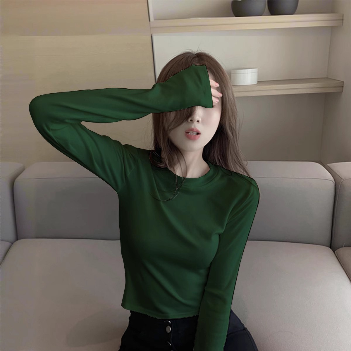 纯棉长袖t恤女秋德绒加厚2025新款修身显瘦设计感内搭打底衫上衣