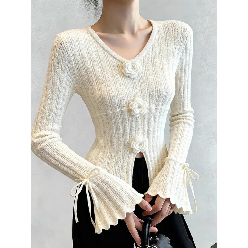 白色针织衫女秋冬2025新款修身收腰高级设计感毛衣打底衫内搭上衣