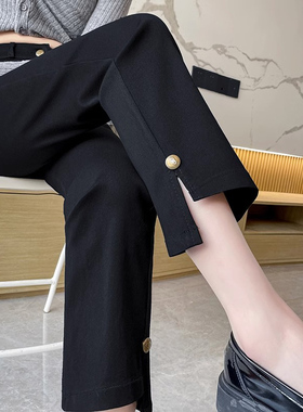 黑色西装裤女夏季2025新款高腰直筒显瘦小个子九分休闲 法棍烟管