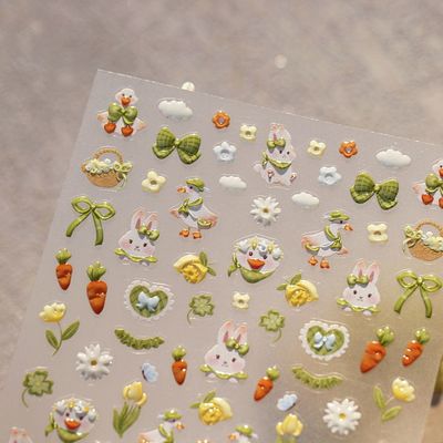 春季限定薄荷小兔果冻美甲贴纸卡通清新小白鸭diy笔杆水杯ccd