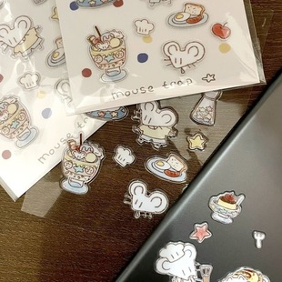 小红书同款小鼠大厨和小猫寿司插画果冻贴纸透明手账素材手机贴纸