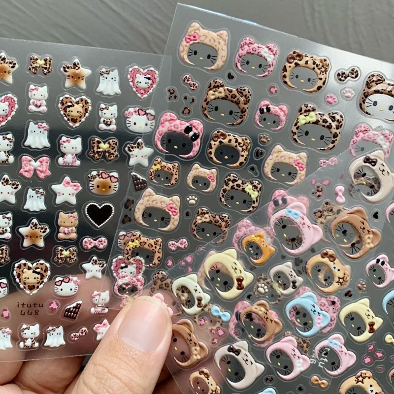新款戴帽kitty可爱KT卡通立体浮雕美甲凯蒂贴纸防水指甲背胶装饰