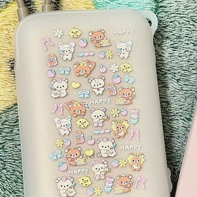 轻松熊贴纸diy手机壳pokect3充电宝风扇美甲贴纸浮雕立体贴