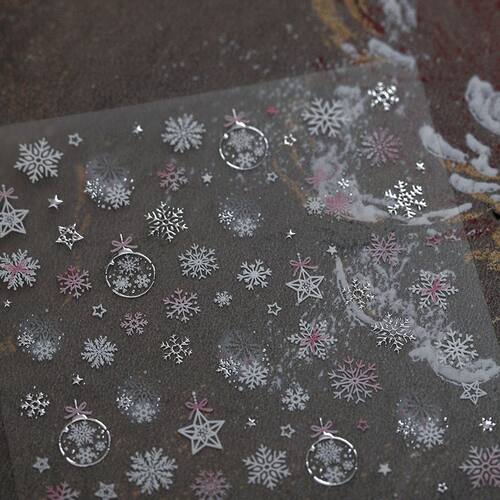 美甲ins圣诞白色爆款雪花贴纸浮雕立体圣诞节梦幻装饰品指甲贴纸