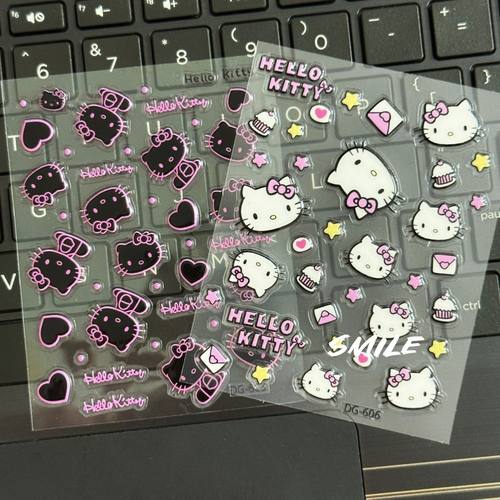 可爱黑皮kitty果冻贴纸少女心粉色凯蒂猫diy手机壳平板手账装饰