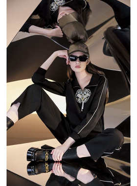 台湾轻奢套装白色花纹装饰拉链设计和同款裤子  3318A  3318C