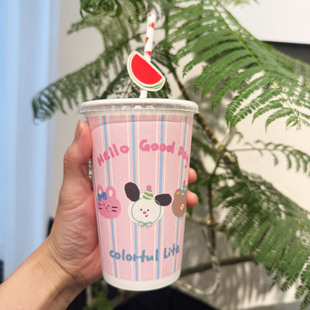 可爱ins风加厚高档一次性纸杯咖啡奶茶杯外带500ml冷饮热饮杯定制