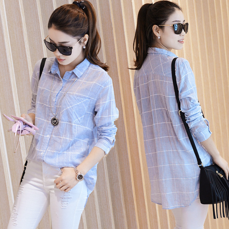 lattice shirt design 2020 new pattern Autumn Mid length version pure cotton Long sleeve Easy jacket Thin shirtin the Women's clothing/Boutique , Shirt  category - from Buy2taobao.com to provide professional Taobao agent buy service