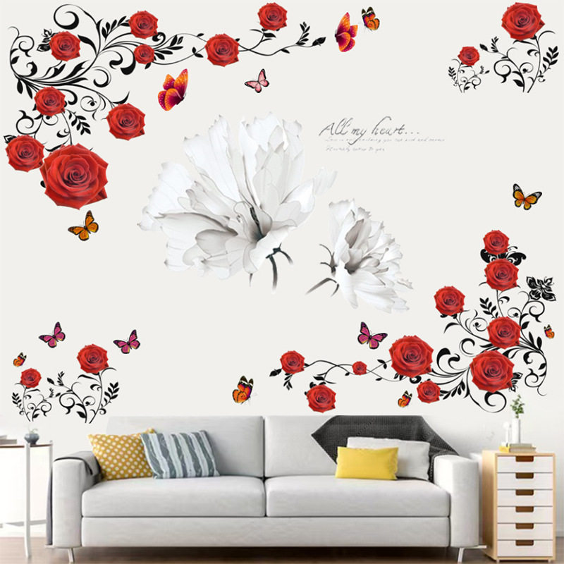 创意浪漫玫瑰花束花朵墙贴纸温馨情人节礼物布置卧室床头墙自粘