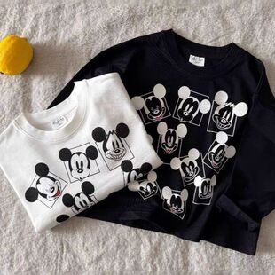 儿童卡通图案纯棉长袖宽松T恤韩版男女童休闲打底衫洋气圆领上衣