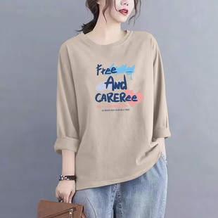 外贸出口清仓100%纯棉气质长袖 T恤秋冬宽松显瘦休闲打底上衣 时尚