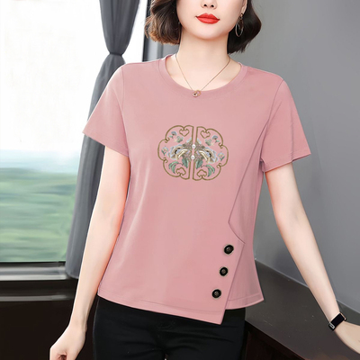 100%纯棉时尚短袖别致T恤女