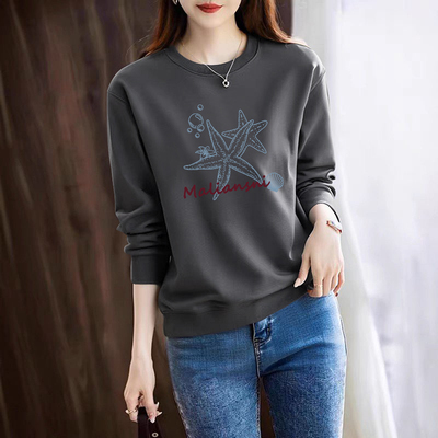 纯棉时尚气质长袖卫衣女秋冬加绒