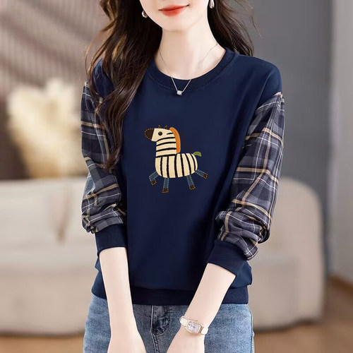 秋冬纯棉宽松显瘦落肩卫衣女