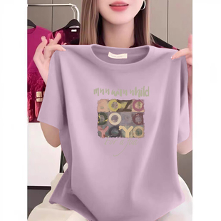 外贸出口清仓100%纯棉短袖 气质t恤女夏宽松显瘦遮肚子全棉上衣