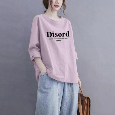 100%纯棉长袖气质t恤女上衣潮